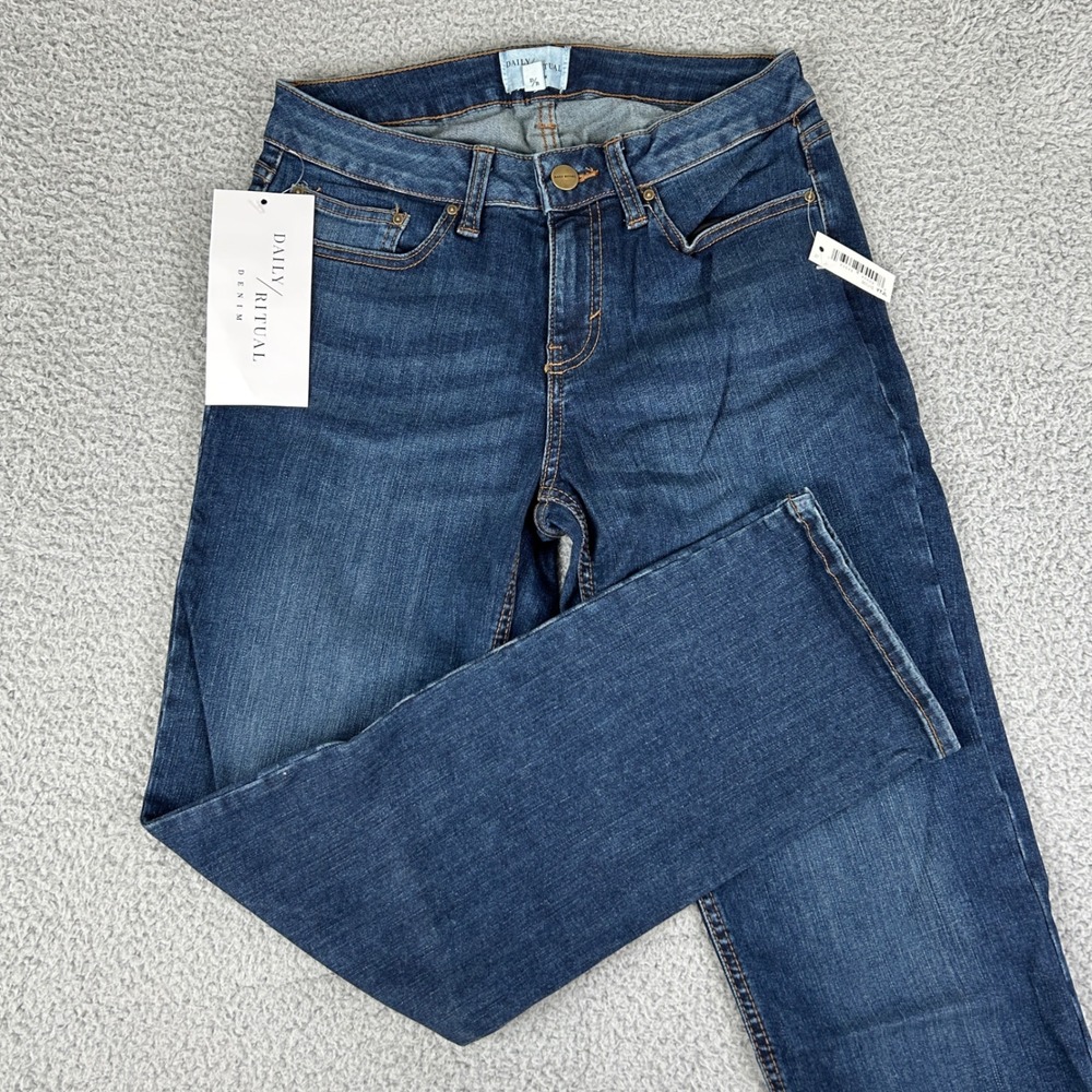 Daily Ritual Jeans Womens 27 Blue Straight Leg Ankle Stretch Denim Slim Fit